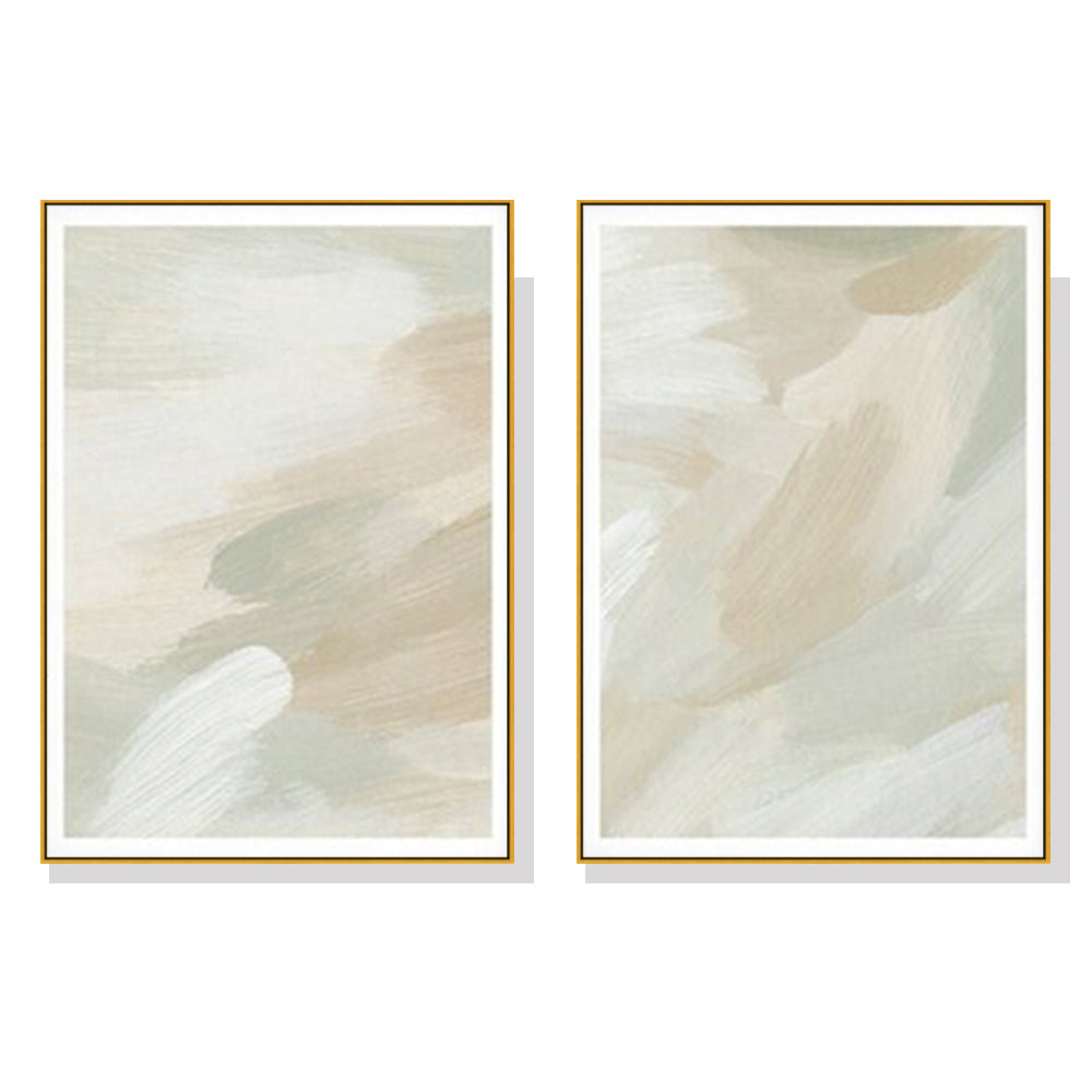 WALL ART 40CMX60CM BEIGE AND SAGE GREEN 2 SETS GOLD FRAME CANVAS