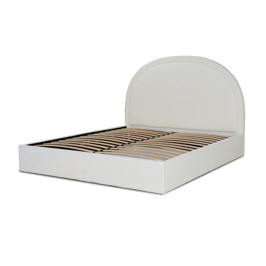 CBD8999 YO QUEEN SIZED BED FRAME ANTIQUE WHITE BOUCLE WITH STORAGE