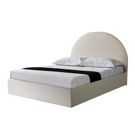 CBD8363 YO KING SIZED BED FRAME ANTIQUE WHITE BOUCLE WITH STORAGE