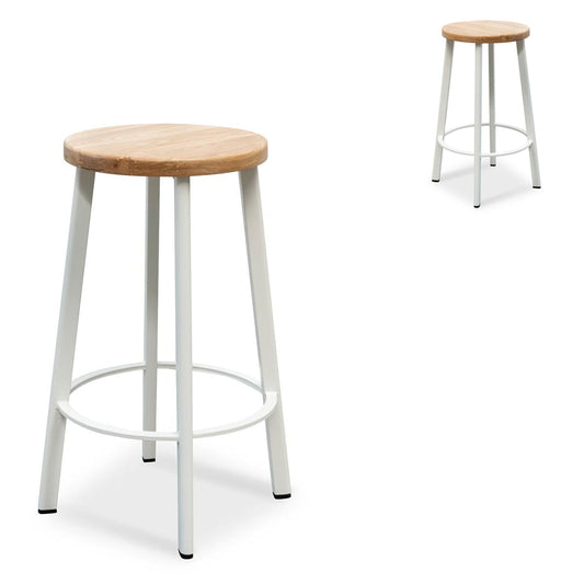 CBS2468 NH 65CM BAR STOOL NATURAL TIMBER SEAT WHITE FRAME (SET OF 2)