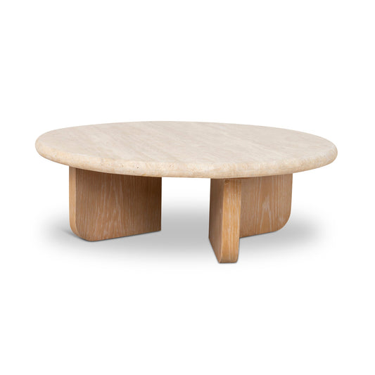 CCF10120 NI 90CM ROUND TRAVERTINE COFFEE TABLE NATURAL