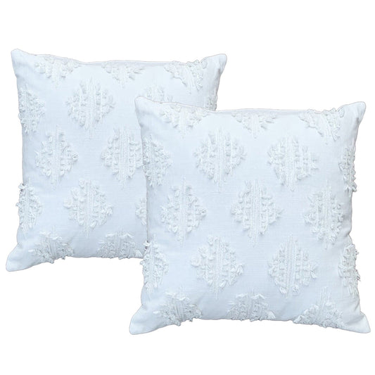 OLENA WHITE TWIN PACK COTTON CHENILLE EMBROIDERED CUSHION POLYESTER FILLED BY CLOUD LINEN