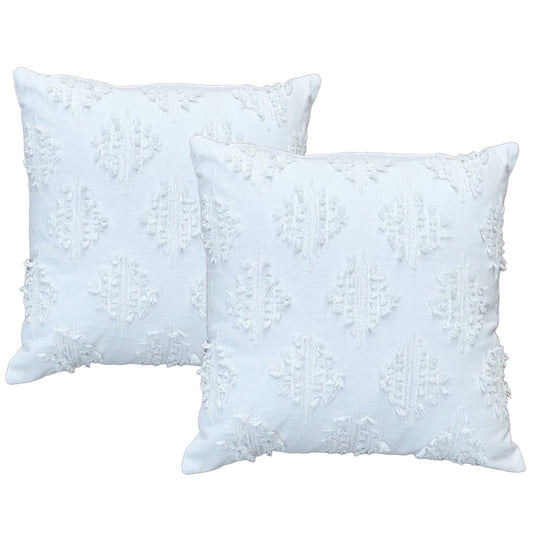 OLENA WHITE TWIN PACK COTTON CHENILLE EMBROIDERED CUSHION FEATHER FILLED BY CLOUD LINEN