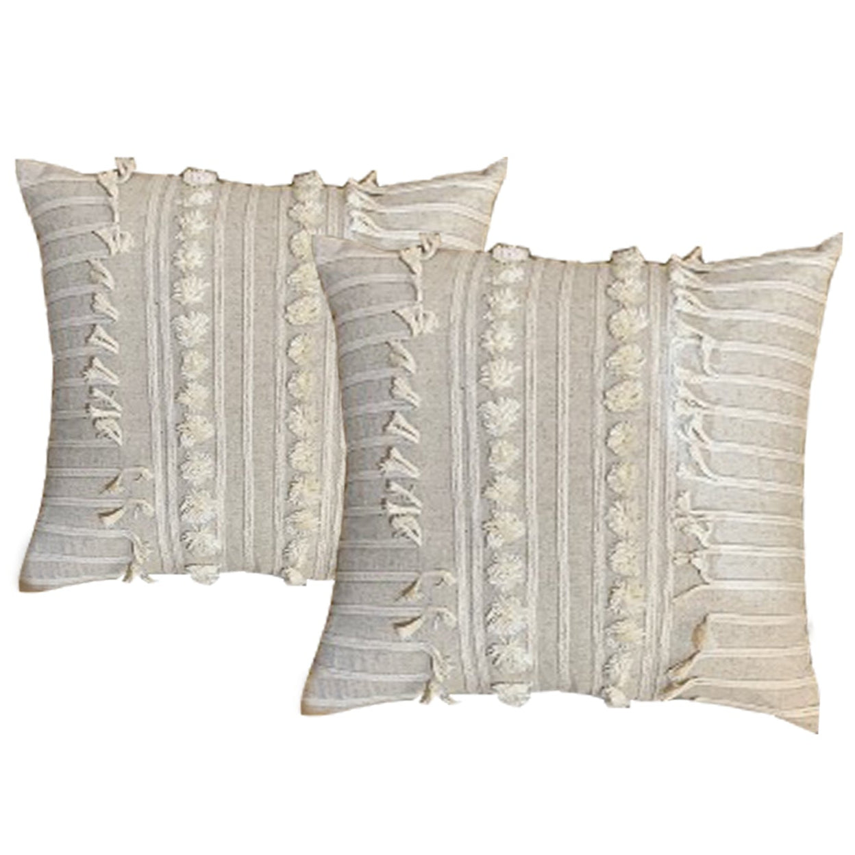 INDIRA NATURAL TWIN PACK COTTON EMBROIDERED CUSHION FEATHER FILLED BY CLOUD LINEN