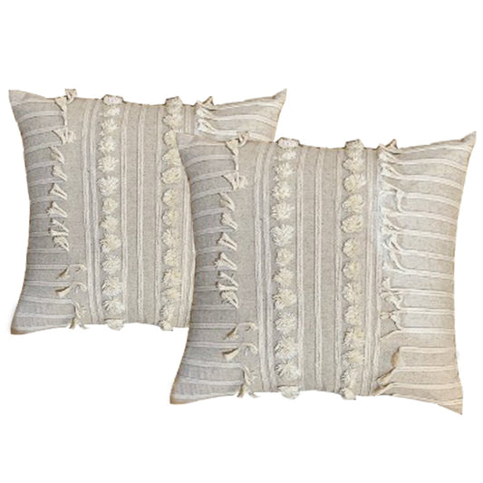 INDIRA NATURAL TWIN PACK COTTON EMBROIDERED CUSHION FEATHER FILLED BY CLOUD LINEN