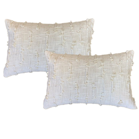 DERBY NATURAL TWIN PACK COTTON EMBROIDERED CUSHION FEATHER FILLED BY CLOUD LINEN