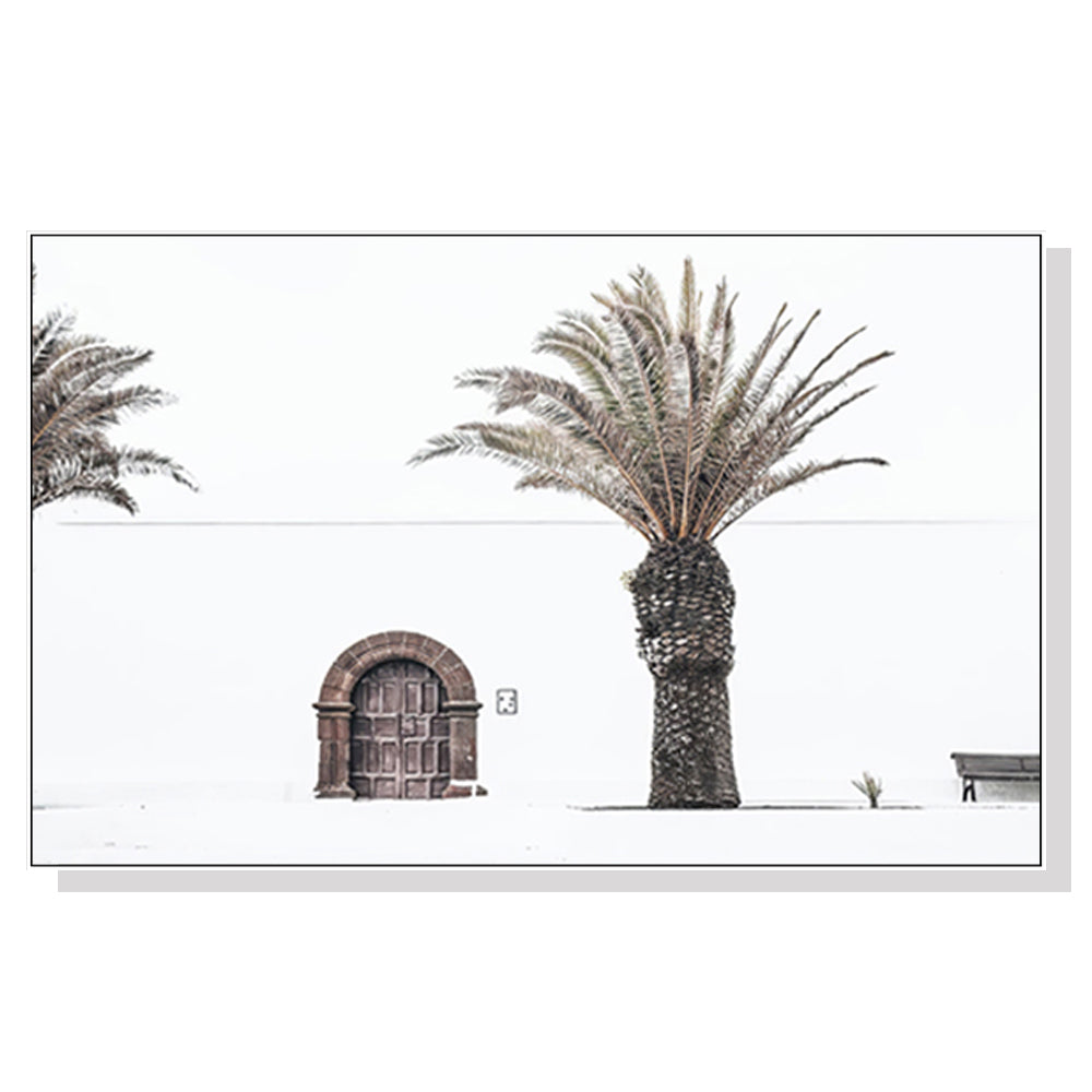 WALL ART 70CMX100CM EUROPEAN PALM TREE WHITE FRAME CANVAS