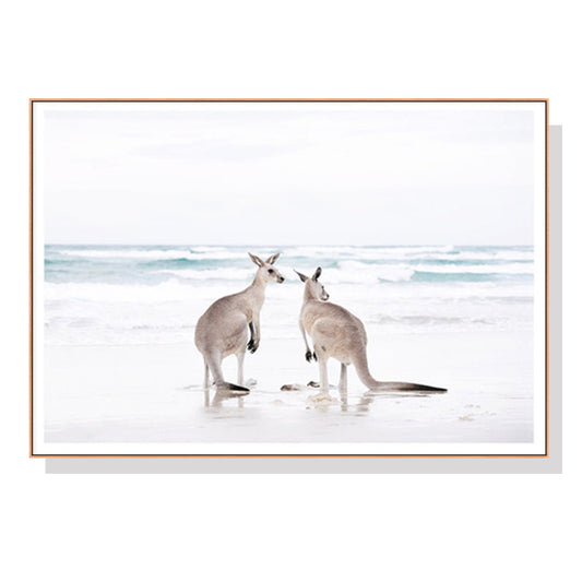 WALL ART 70CMX100CM KANGAROO WOOD FRAME CANVAS