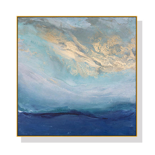 WALL ART 60CMX60CM ABSTRACT GOLD BLUE SQUARE SIZE GOLD FRAME CANVAS