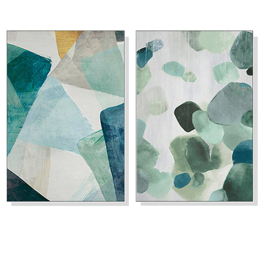 WALL ART 90CMX135CM GREEN MARBLE 2 SETS WHITE FRAME CANVAS