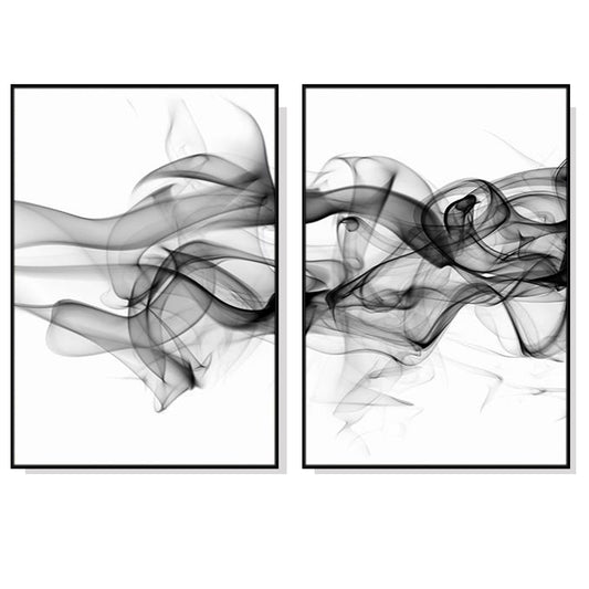 WALL ART 80CMX120CM STYLISH ABSTRACT BLACK 2 SETS BLACK FRAME CANVAS