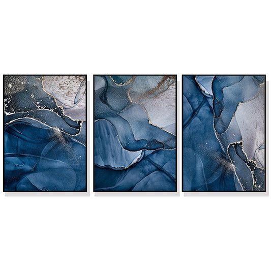 WALL ART 80CMX120CM BLUE GOLD MARBLE 3 SETS BLACK FRAME CANVAS