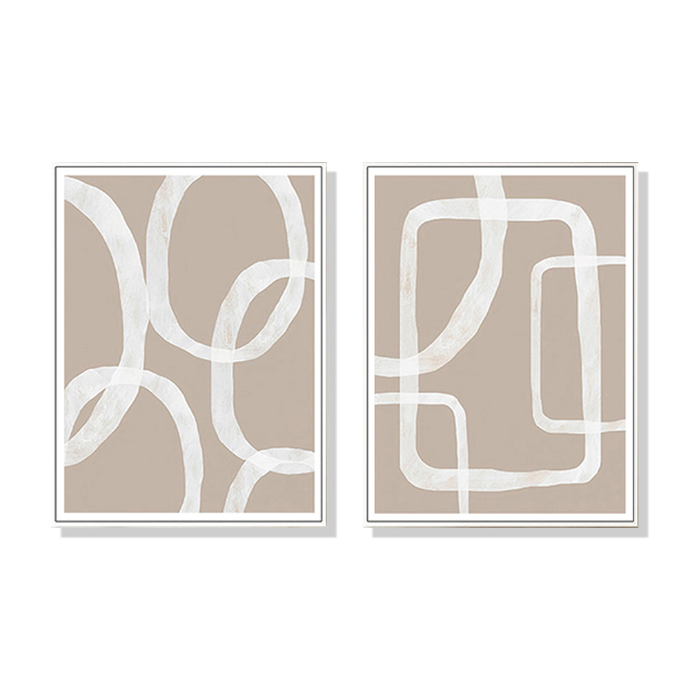 WALL ART 40CMX60CM ABSTRACT WHITE LINES 2 SETS WHITE FRAME CANVAS