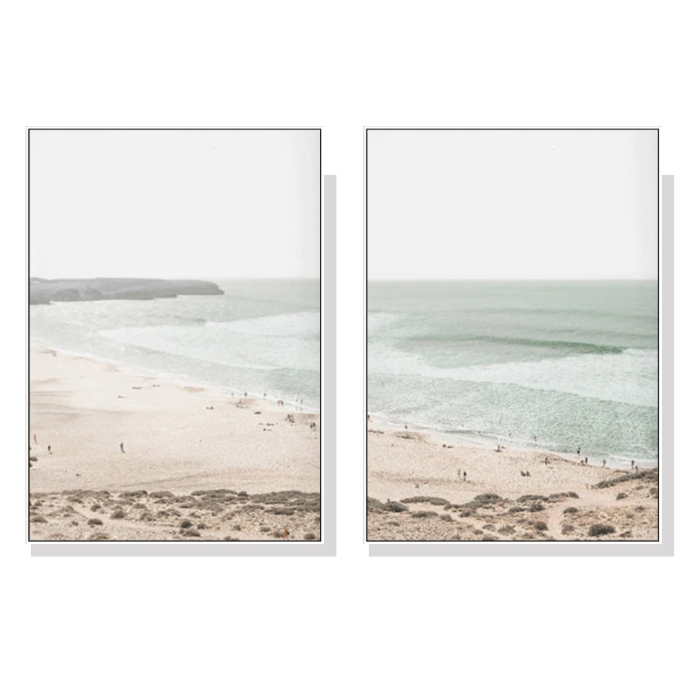 WALL ART 90CMX135CM COASTAL PRINTS 2 SETS WHITE FRAME CANVAS