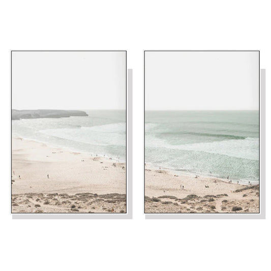 WALL ART 90CMX135CM COASTAL PRINTS 2 SETS WHITE FRAME CANVAS