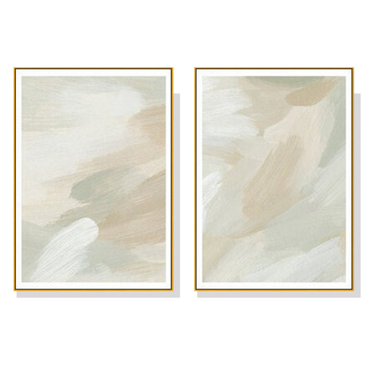 WALL ART 100CMX150CM BEIGE AND SAGE GREEN 2 SETS GOLD FRAME CANVAS