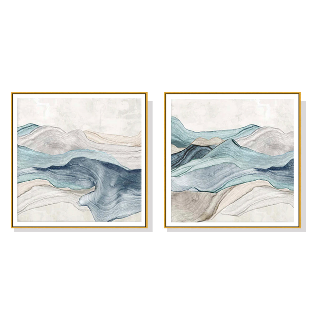 WALL ART 60CMX60CM BLUE MOUNTAIN 2 SETS GOLD FRAME CANVAS