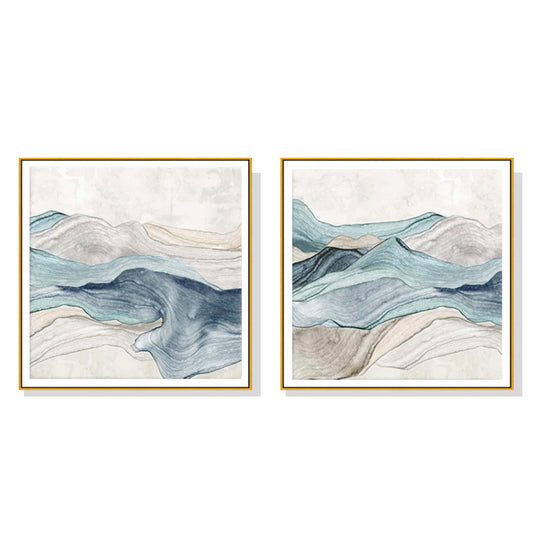 WALL ART 60CMX60CM BLUE MOUNTAIN 2 SETS GOLD FRAME CANVAS