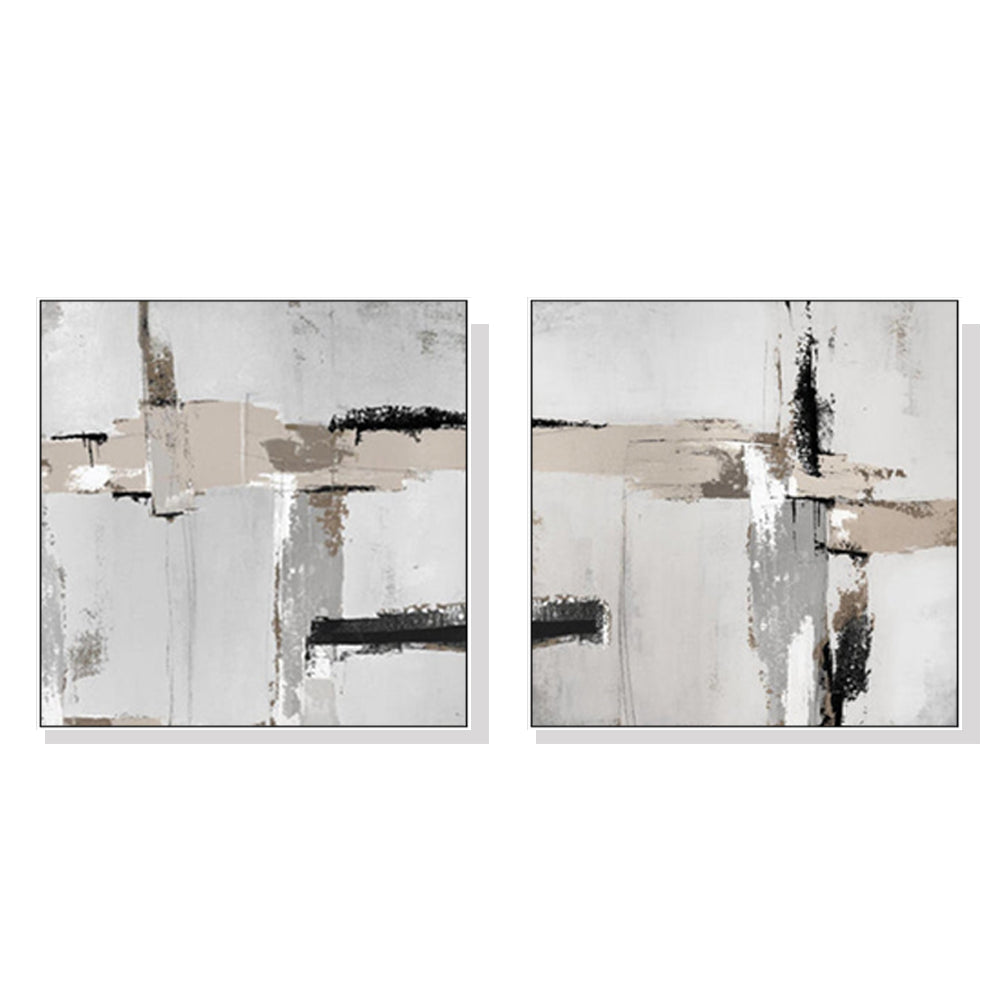 WALL ART 100CMX100CM NEUTRAL ABSTRACT 2 SETS WHITE FRAME CANVAS