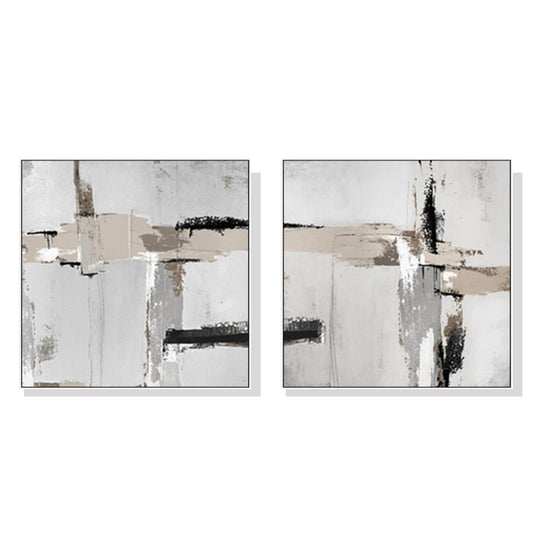 WALL ART 100CMX100CM NEUTRAL ABSTRACT 2 SETS WHITE FRAME CANVAS