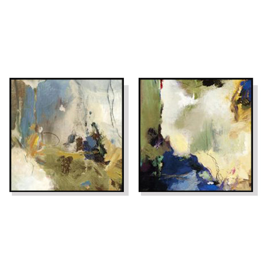 WALL ART 100CMX100CM ABSTRACT BLUE 2 SETS BLACK FRAME CANVAS