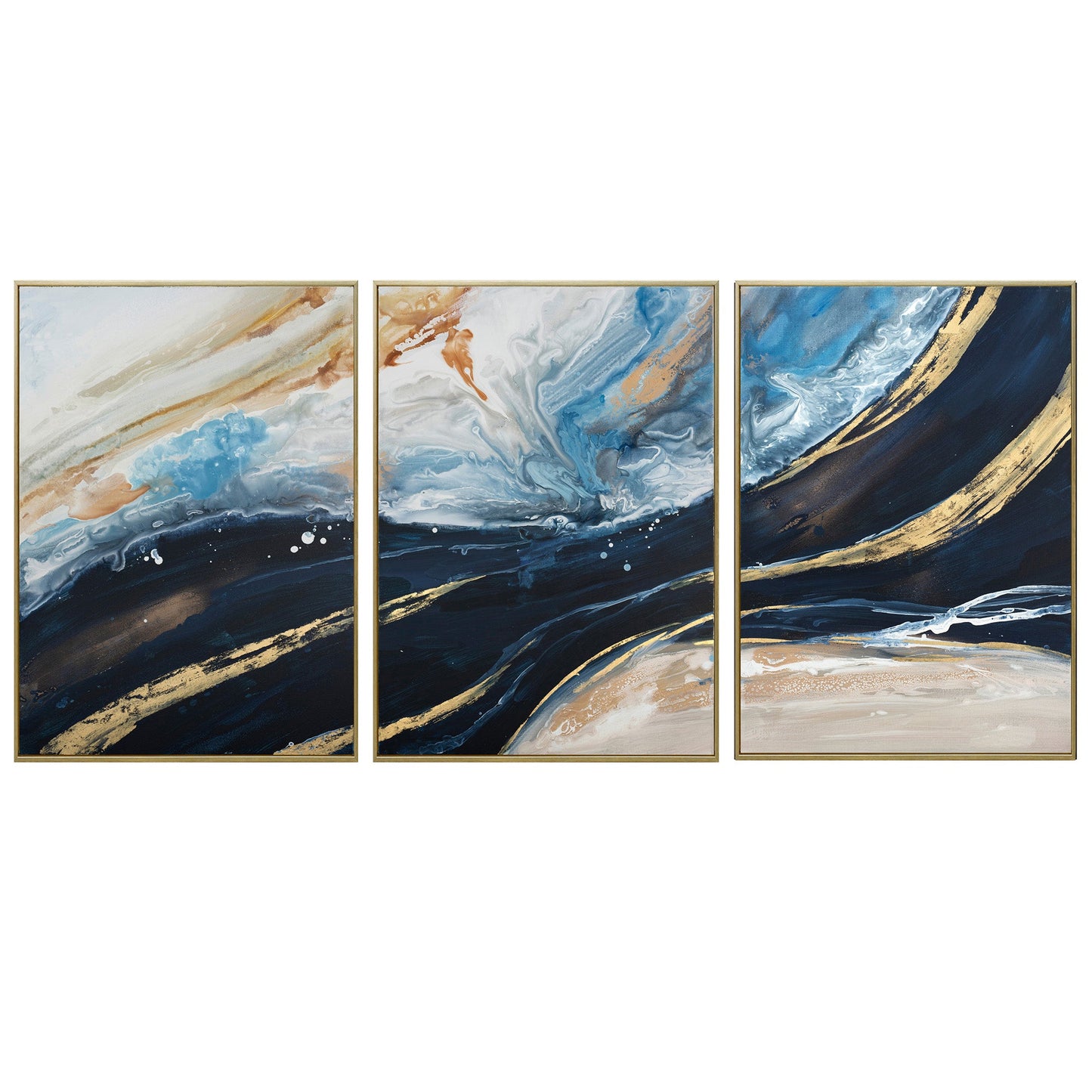 150X70CM SET OF 3 GOLD FRAMED HAND PAINTED CANVAS WALL ART