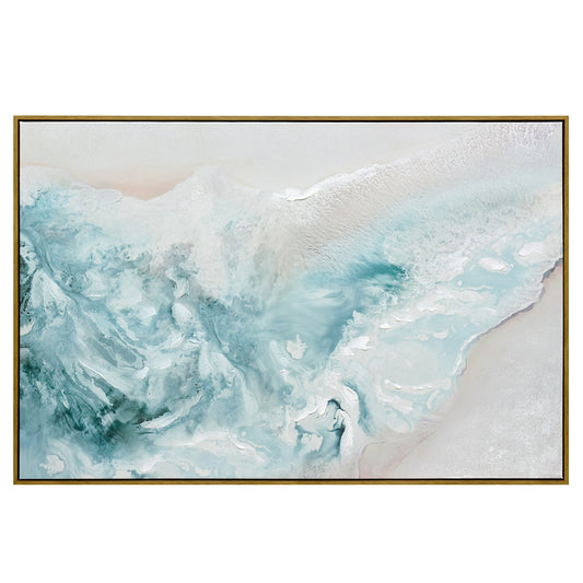 120X80CM WAVE'S EMBRACE DARK WOOD FRAMED CANVAS WALL ART
