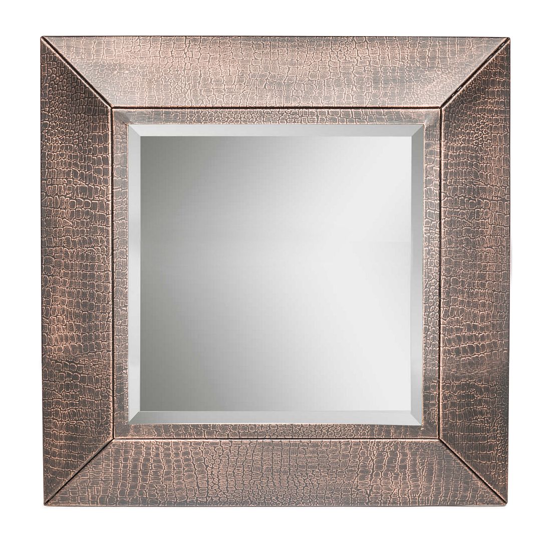 SQUARE WALL MIRROR WITH CROC PATTERN FRAME IN COPPER FINISH