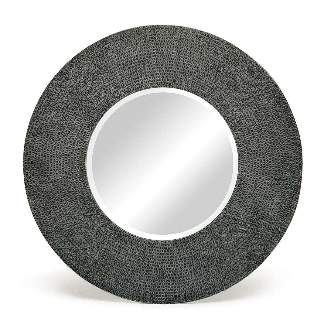 ROUND WALL MIRROR WITH CROC PATTERN FRAME IN BLACK SILVER FINISH