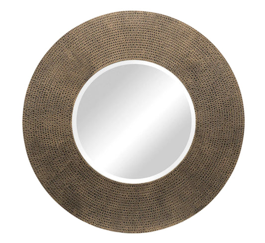 ROUND WALL MIRROR WITH CROC PATTERN FRAME IN GOLD BLACK FINISH