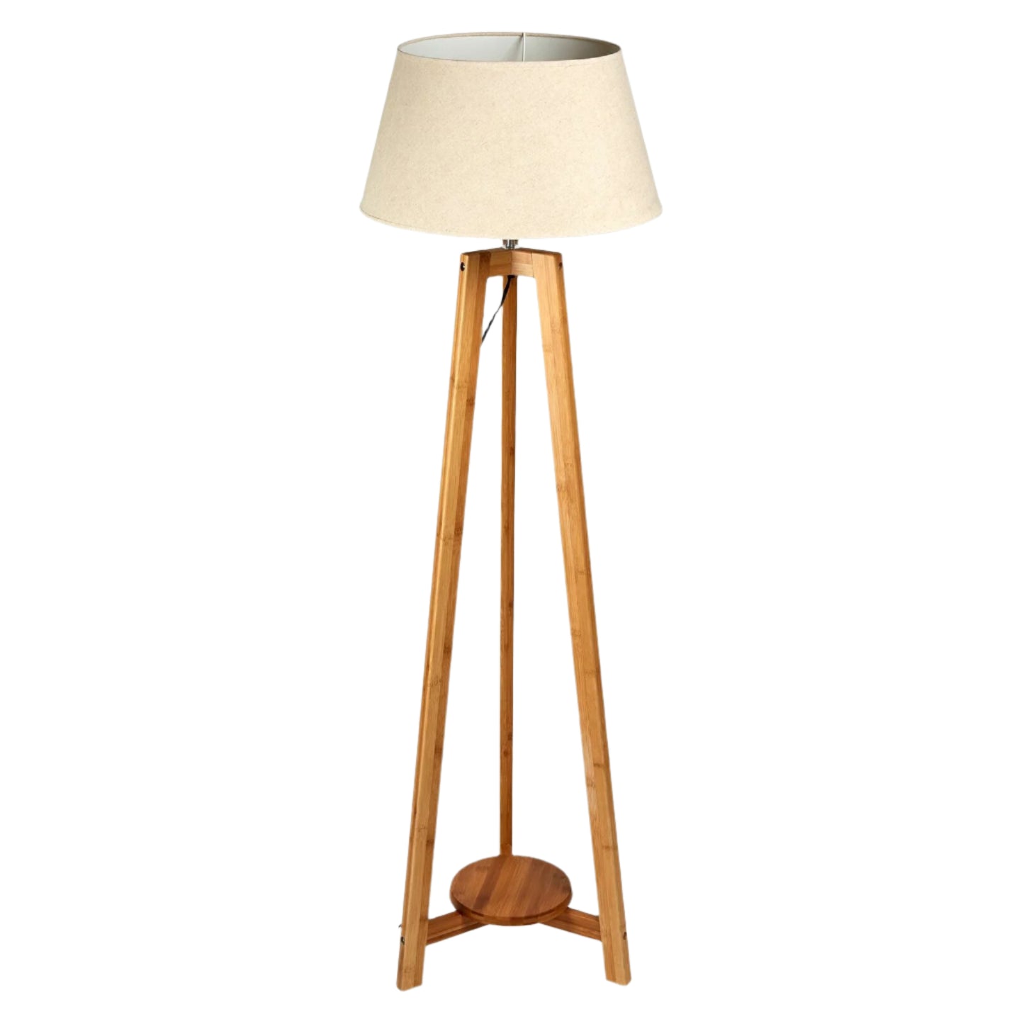 155CM LARGE BAMBOO WOODEN TRIPOD FLOOR LAMP W BEIGE LINEN LIGHT SHADE