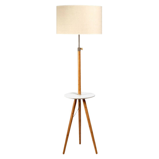 165CM LARGE EXTENDABLE BAMBOO TRIPOD FLOOR LAMP LINEN SHADE SHELVING