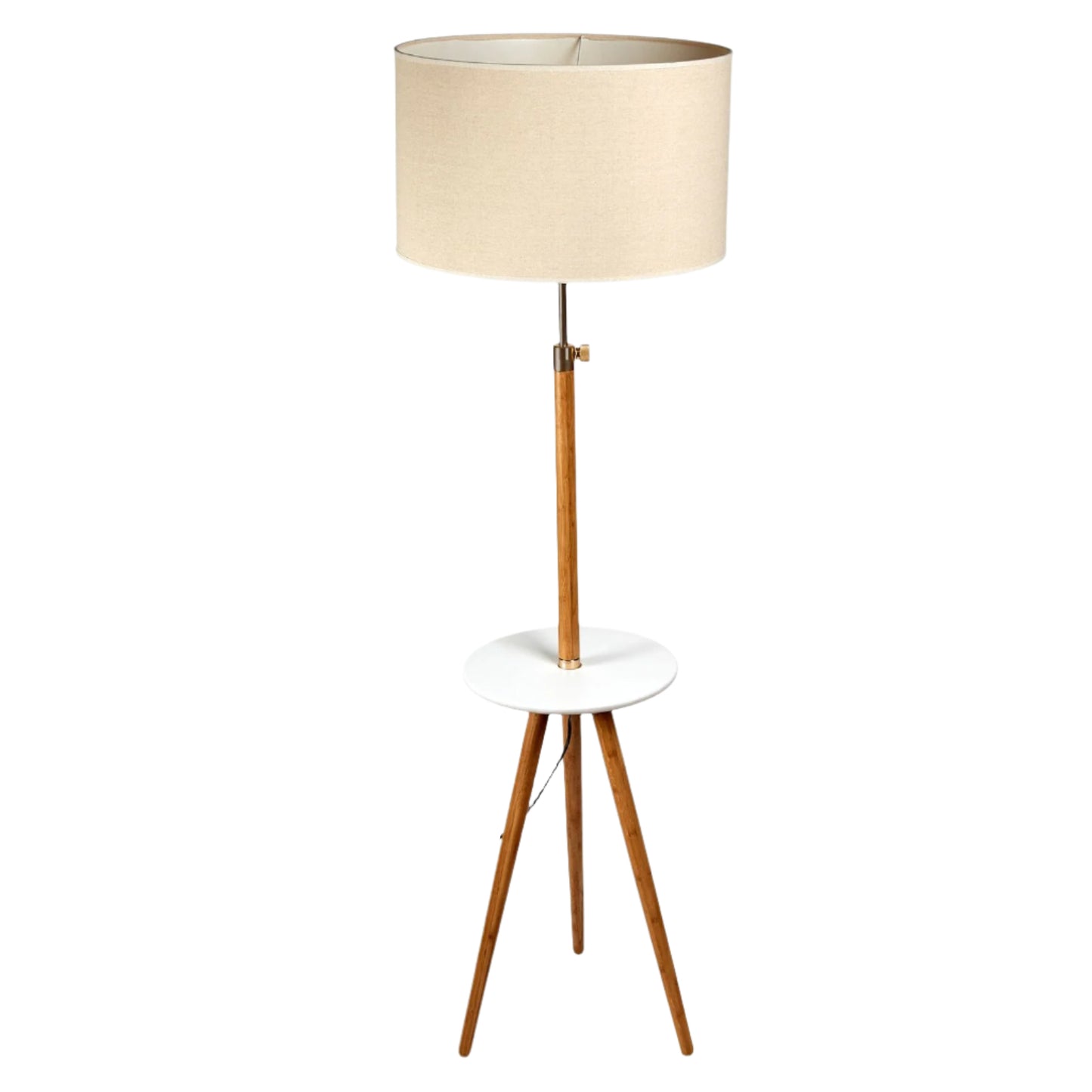 165CM LARGE EXTENDABLE BAMBOO TRIPOD FLOOR LAMP LINEN SHADE SHELVING