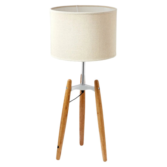 73CM BAMBOO TRIPOD TABLE LAMP LIGHT MODERN VINTAGE W BEIGE LINEN SHADE