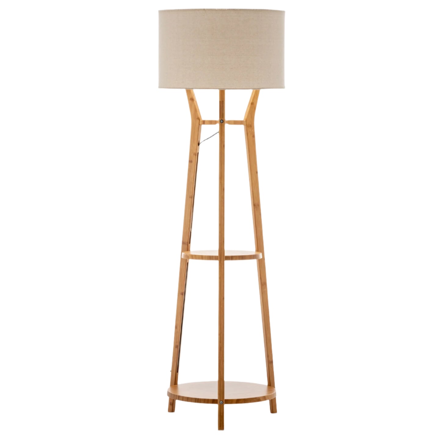168cm Large Bamboo Wooden Tripod Floor Lamp Light Modern Linen Shade w Shelves
