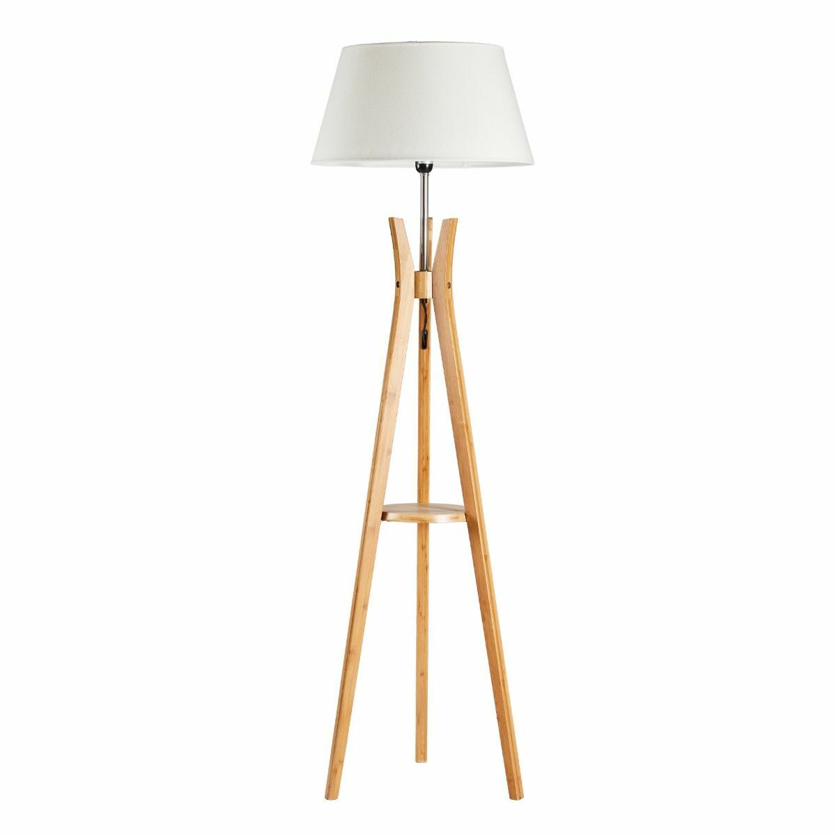 LARGE BAMBOO TRIPOD FLOOR LAMP LINEN SHADE MODERN LIGHT VINTAGE WOODEN SCANDI